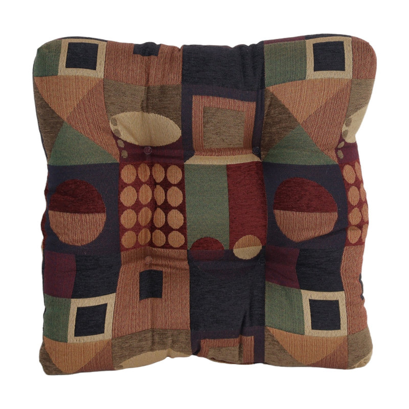 19-Inch Square Jacquard Chenille Tufted Dining Chair Cushion, Multi-Colored Geometric