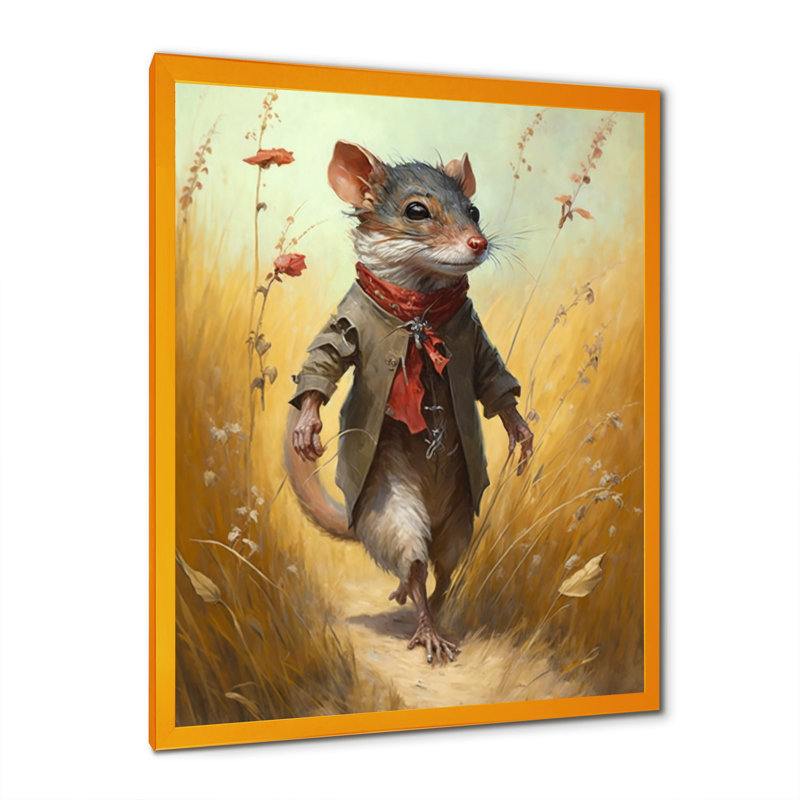 Souris dans l'herbe - reproduction sur toile, Impression dorée sur toile encadrée, H 40 po x l 30 po x P 1,5 po