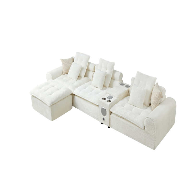 Canapé modulaire en laine d'agneau moelleux de 143,2 po, canapé de coin modulaire surdimensionné à assise profonde en L, grand canapé moelleux et confortable avec coussins décoratifs pour le salon
