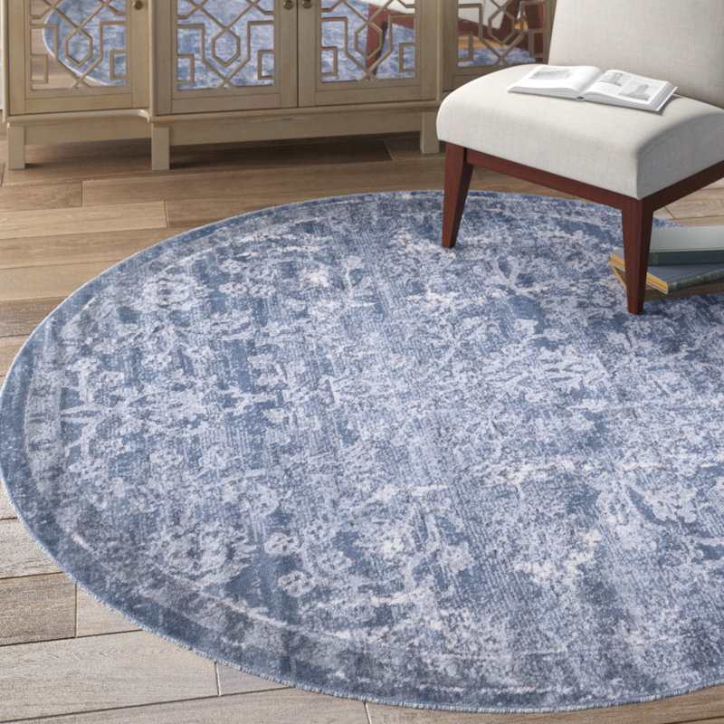 Tapis oriental bleu Charters Towers, Rond 3 pi 1 po