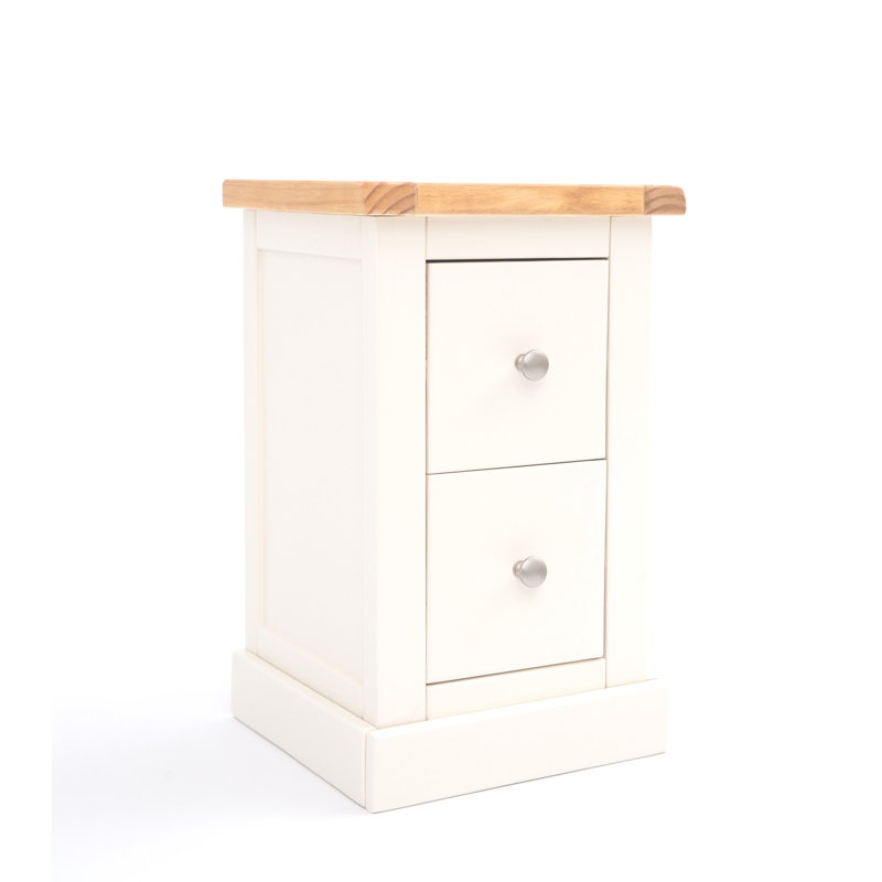 35cm W Plywood / Laminate Board Bedside Table, Chrome Knob, Off-White