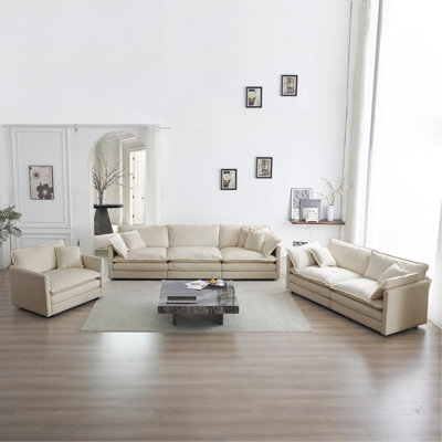 Canapé moderne, ensemble modulaire à assise très profonde pour salon 3 pièces, canapé surdimensionné, canapé 3 places, causeuse et canapé simple, chenille café clair
