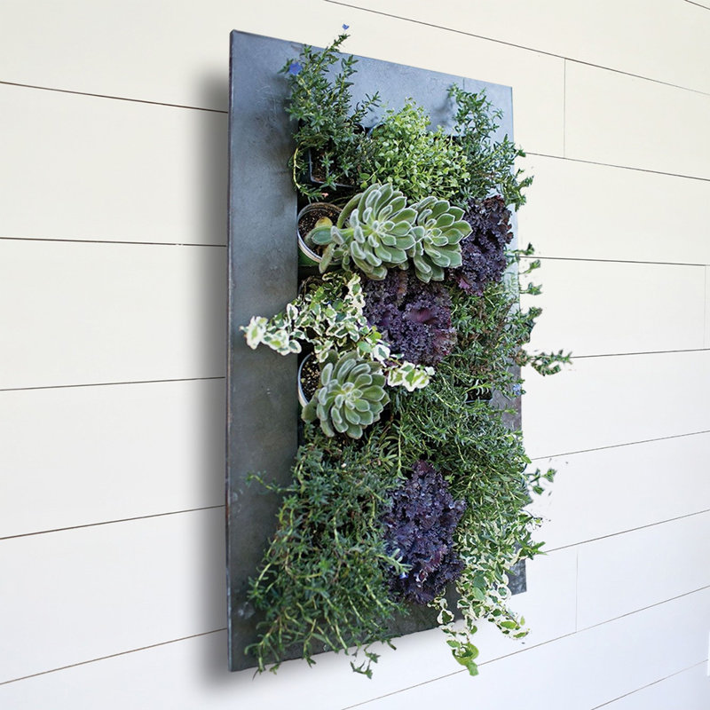 Willamette Metal Wall Planter, Aged Zinc, 28.5" H x 14.2" W x 3.63" D