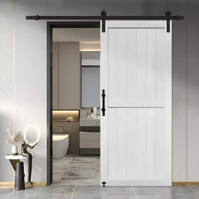 MDF Barn Door with Sliding Door Hardware Kit,Covered with Water-Proof PVC Surface
