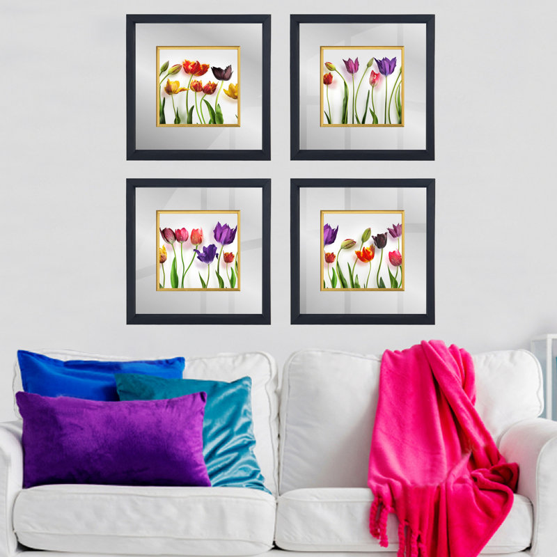 Anonymous - 4 Piece Single Picture Frame Painting Set on Glass