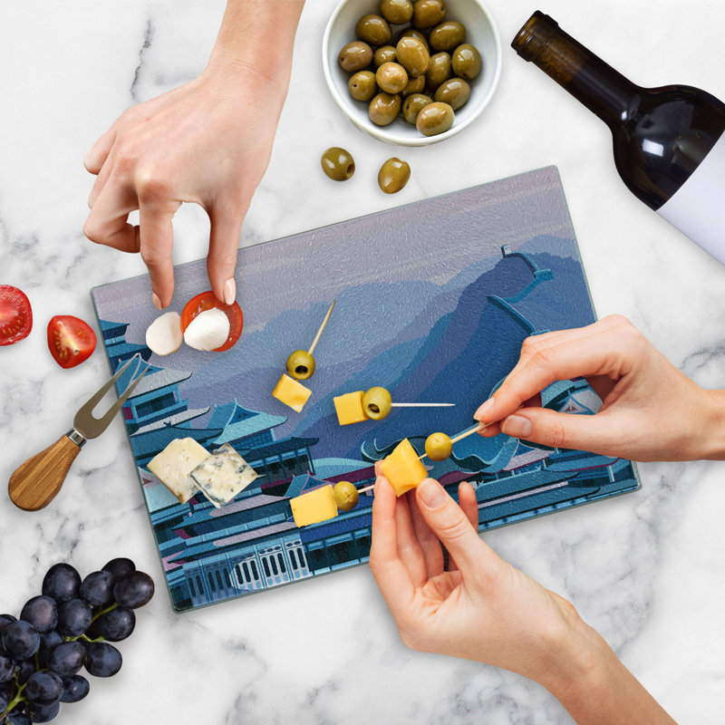 Ambesonne Digital Tempered Glass Cutting Board Future Effect Navy Lavender