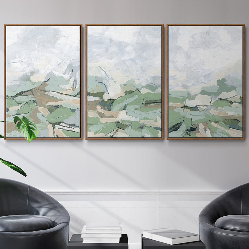 Snowcap Valley I, ensemble de 3 toiles encadrées sur toile, Noyer, H 40 po x l 78 po