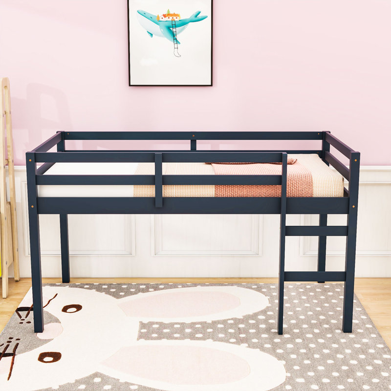 Twin Loft Bed With Enhanced Safety Features And Ladder, Blue
