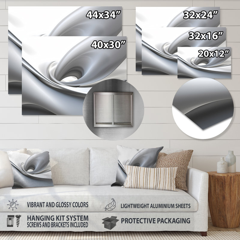Abstraction contemplative sur fond blanc blanc gris, H 34 po x l 44 po