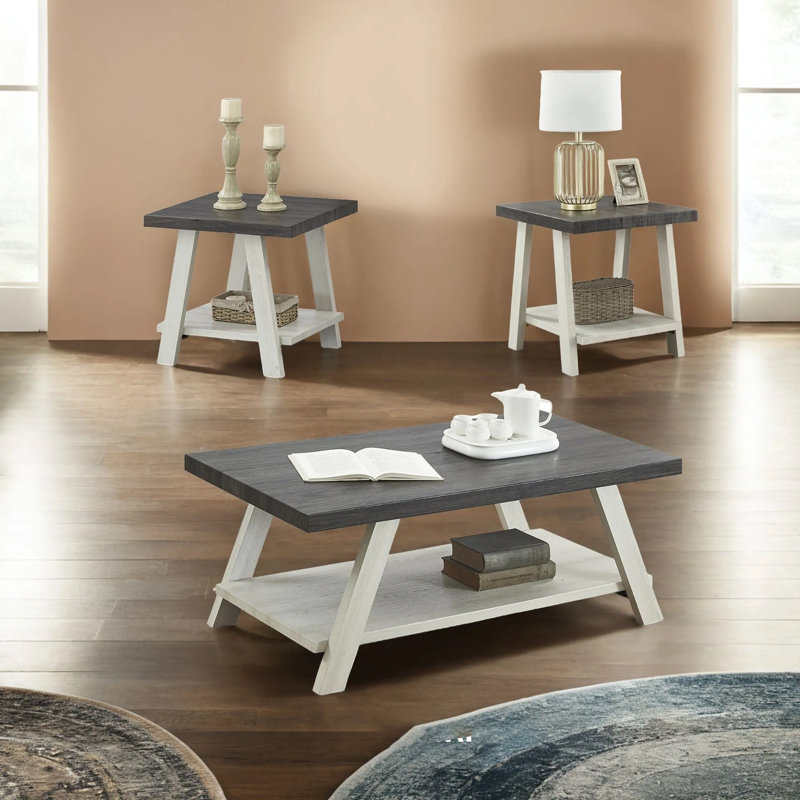 Ensemble de 3 tables basses et tables basses en bois Runak Runak, Dark Gray