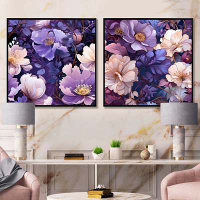 Fleurs mauves Wonderland - ensemble de 2 décorations murales florales