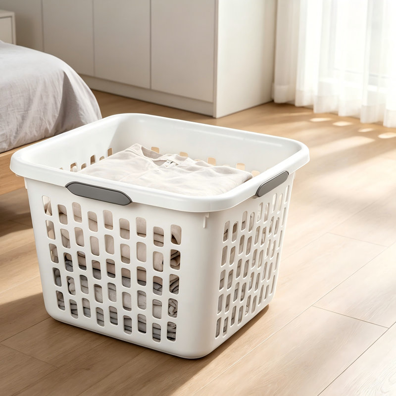 Small 1.5-Bushel Square Laundry Basket — Pure White Plastic With Dual Comfort-Grip Handles — Ideal For Home Use