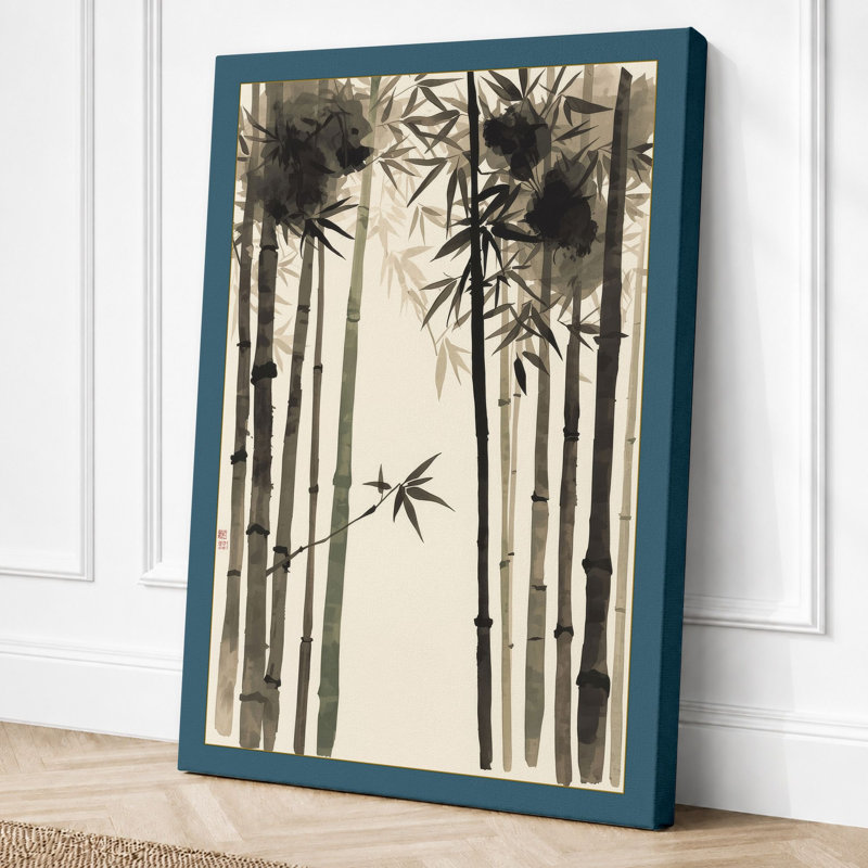Bamboo Grove Japandi - Wrapped Canvas, 36x24 - 91.4 x 61.0 cm, Teal Border