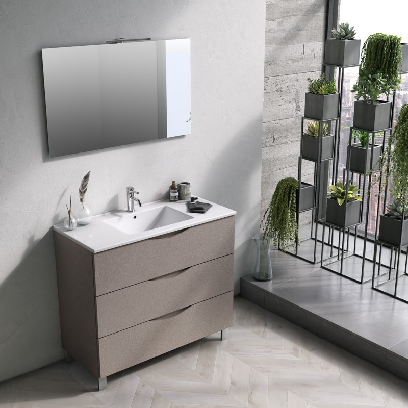 Bernice 1010mm Single Bathroom Vanity with Integrated Ceramic Basin, Avana Stone