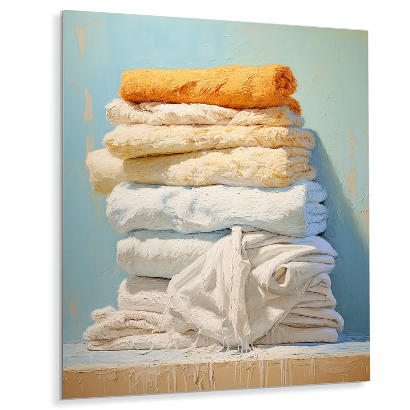 White And Orange Coastal Laundry Towels 4 - Laundry Metal Wall Art, 20" H x 12" W x 1" D