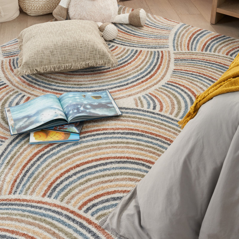 Aramus Machine Washable Abstract Ivory/Multi Rug, Rectangle 5'3" x 7'
