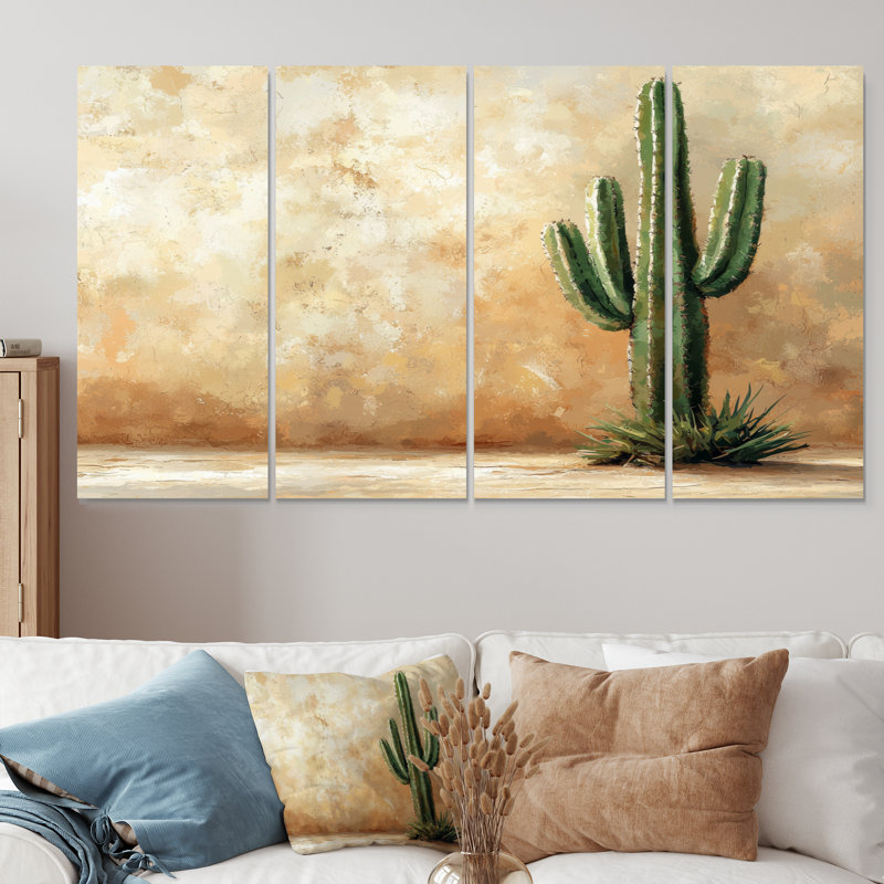 Cactus dans le désert VI - Art mural floral cactus - décoration murale traditionnelle, H 28 po x l 48 po, 4