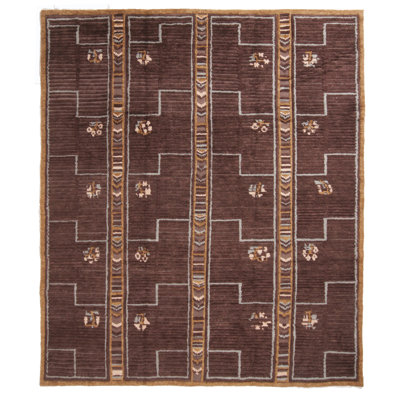 Hand-Knotted Scandinavian Geometric Wool Rug 10x14