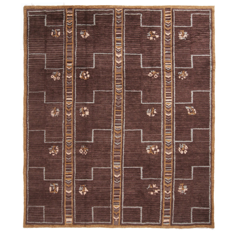 Hand-Knotted Scandinavian Geometric Wool Rug 10x14