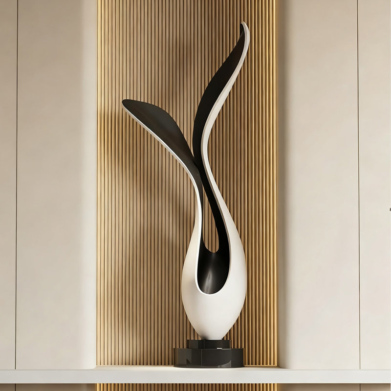 Modern Glass Steel Finial Decorative Object, White/Black