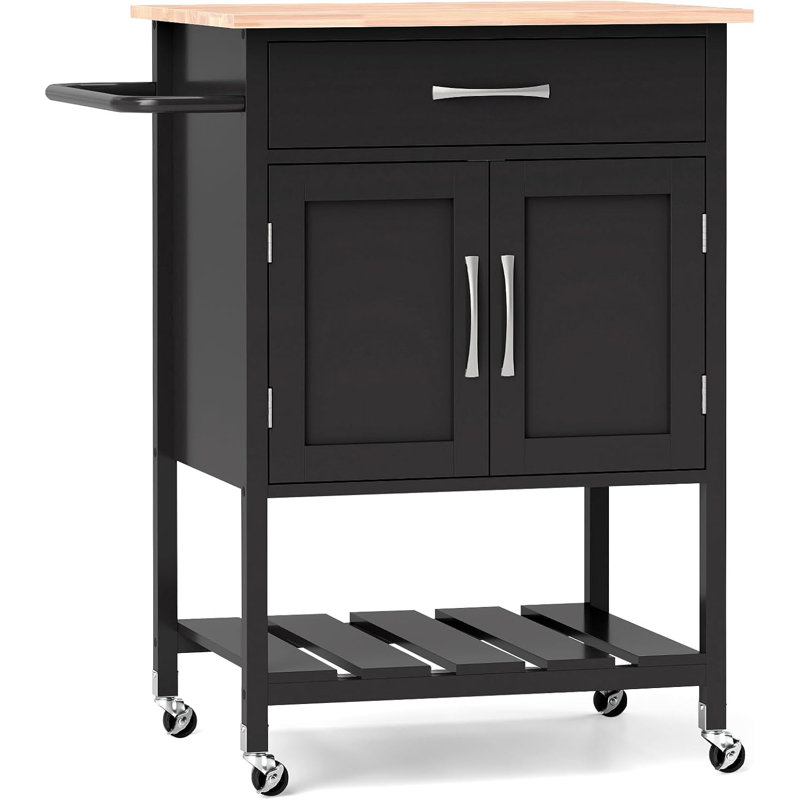 Rolling Kitchen Island Cart, Mobile Serving Cart With Drawer, 2-Door Storage Cabinet, Storage Shelf, Towel Rack, Food Prep Utility Cart On Wheels For Dining Room, Living Room