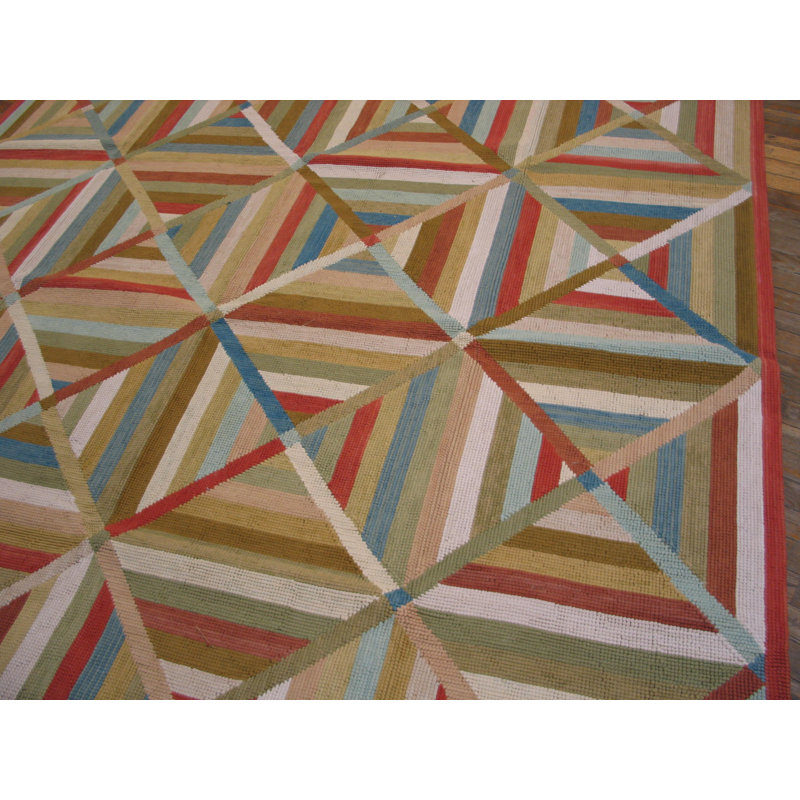 Tapis beige / bleu en laine noué à la main de conception unique 6 pi x 9 pi