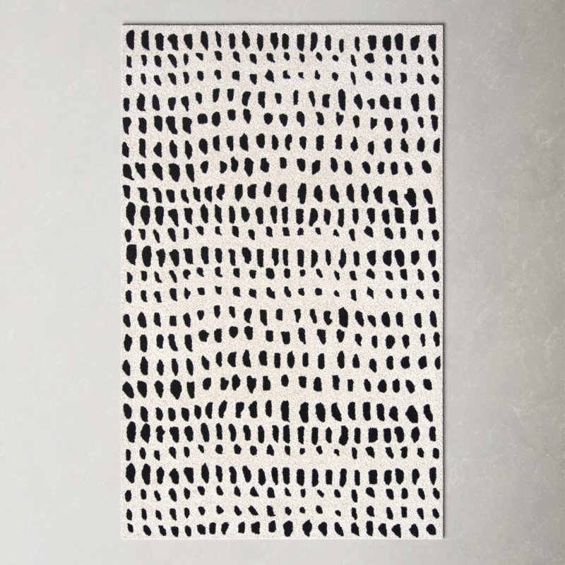 Ivory and Black Hand-Tufted Wool Rectangular Rug
