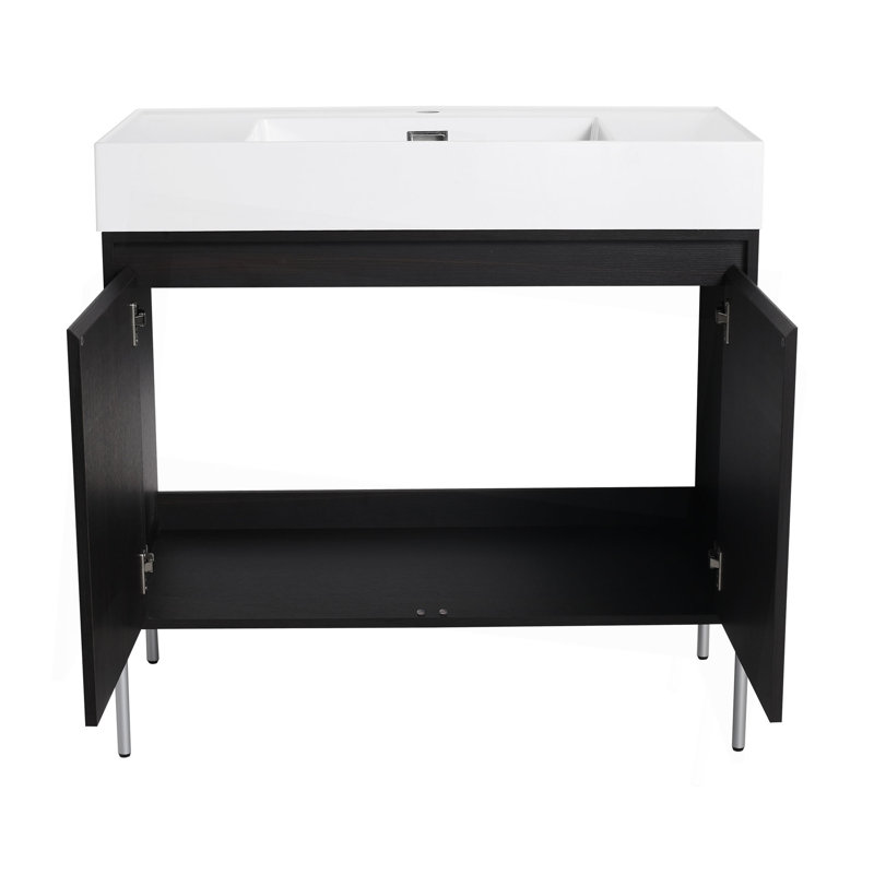 Meuble-lavabo sur pied 36 po avec lavabo en résine, armoire de rangement avec portes à fermeture douce