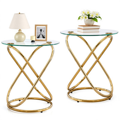 Table de bout en verre trempé avec base en métal plaqué Jefre