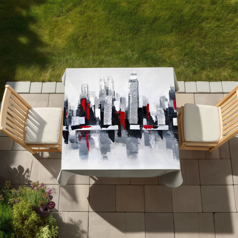 Gray and Red Cityscape Tablecloth - Indoor Outdoor Decor