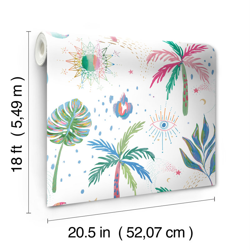 EttaVee Nuit Tropicale Peel and Stick Wallpaper, White Multi