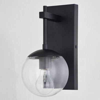 Applique murale d'extérieur contemporaine noire matte 1 lumière H 12 po Davidson en métal durable, abat-jour en verre transparent, compatible avec les DEL, utilisable pour une porte d'entrée de patio ou de garage