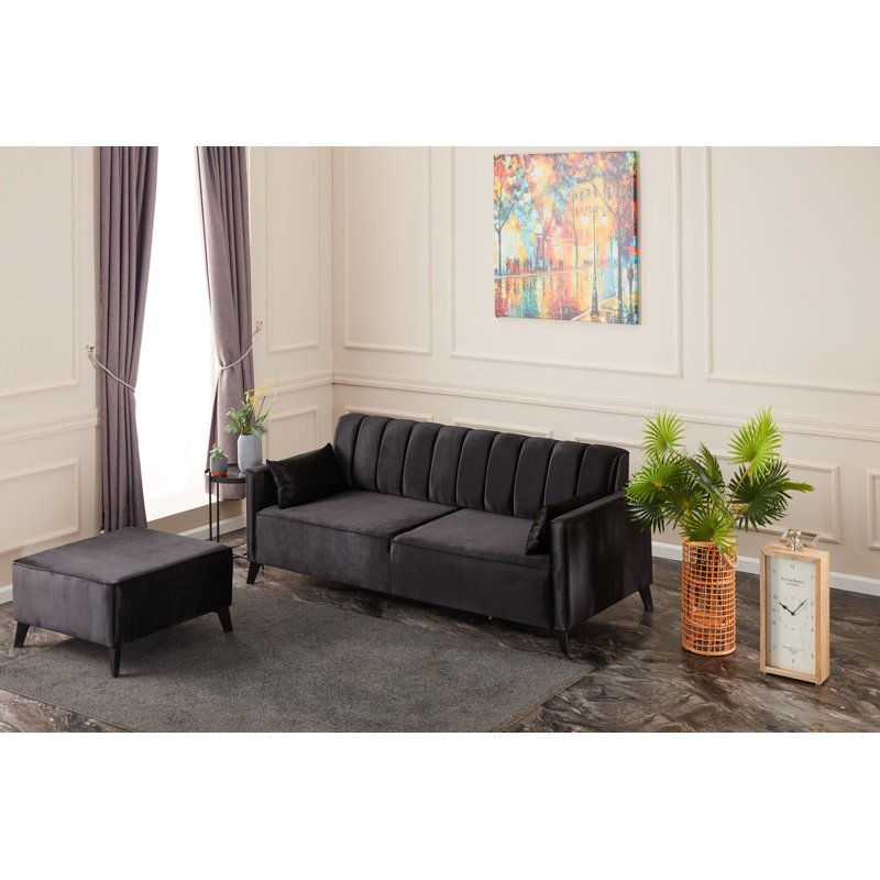 Canapé et chaise longue en velours de 81,1 po Glosco, Velours noir, Réversible