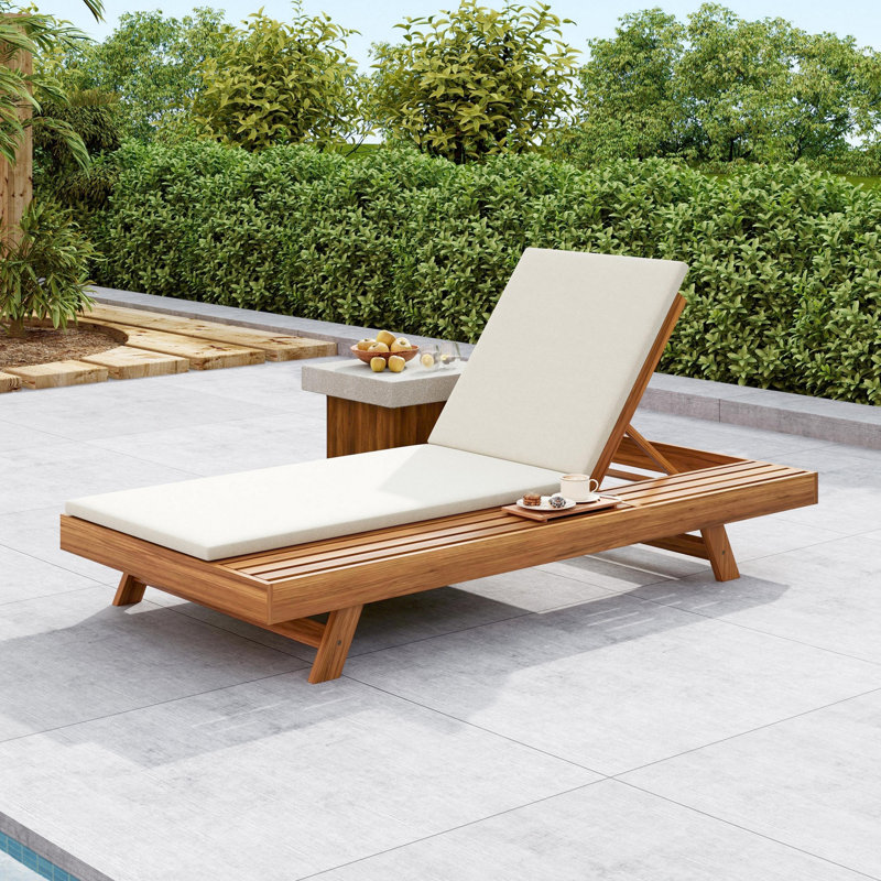 Wooden Frame Chaise Lounge, Single Chaise Lounge, Cream