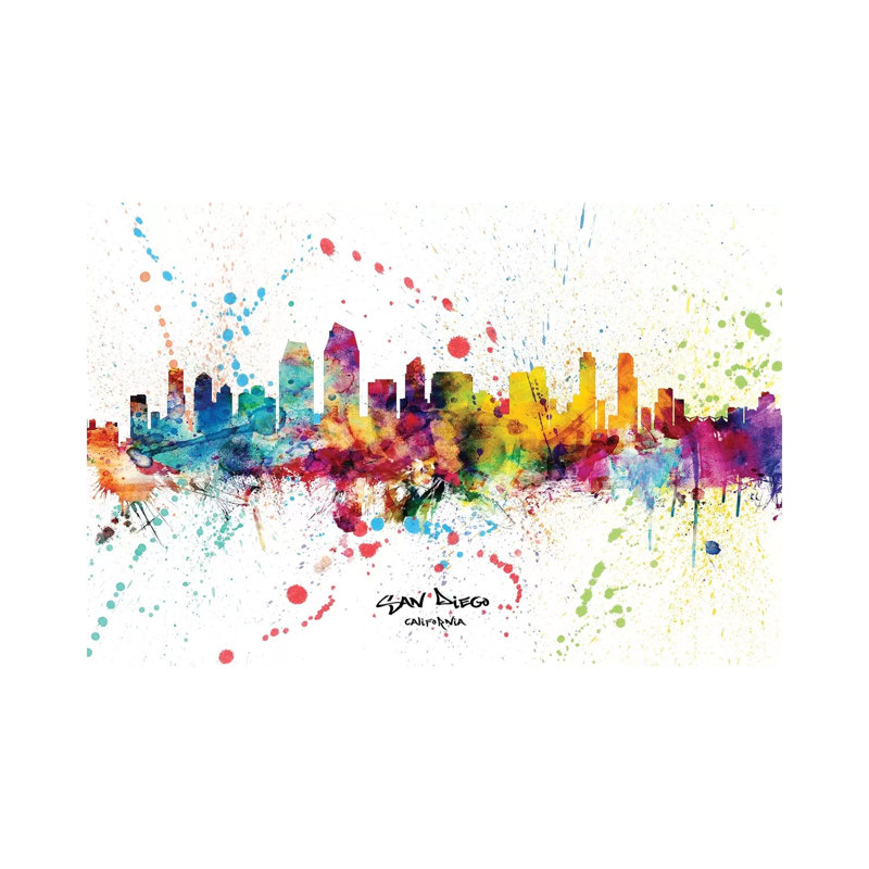 San Diego California Skyline Splash by Michael Tompsett - Wrapped Canvas Gallery-Wrapped Canvas Giclée, 20.32cm H x 30.48cm W