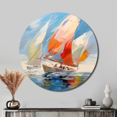 Sailboat Abstract Winds I - Transportation Round Metal Art