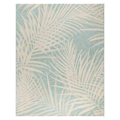  Paseo Paume Oasis Blue/Beige Palm Leaf Indoor/Outdoor Flatweave Area Rug