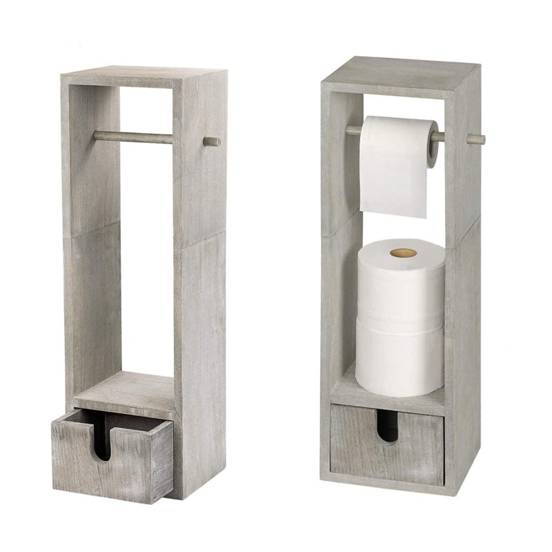 Porte-papier hygiénique sur pied en bois, gris