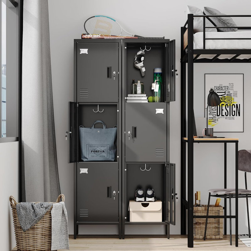 Upgraded Lockable 3 Doors Metal Lockers With Hooks For Home Office School Gym,assembly Required,black, Black
