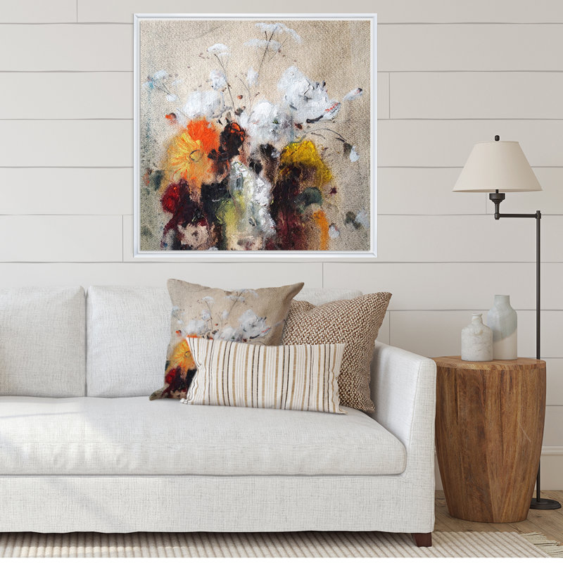 Bouquet de fleurs blanches II - on, H 16 po x l 16 po x P 1 po, Toile encadrée flottée blanche