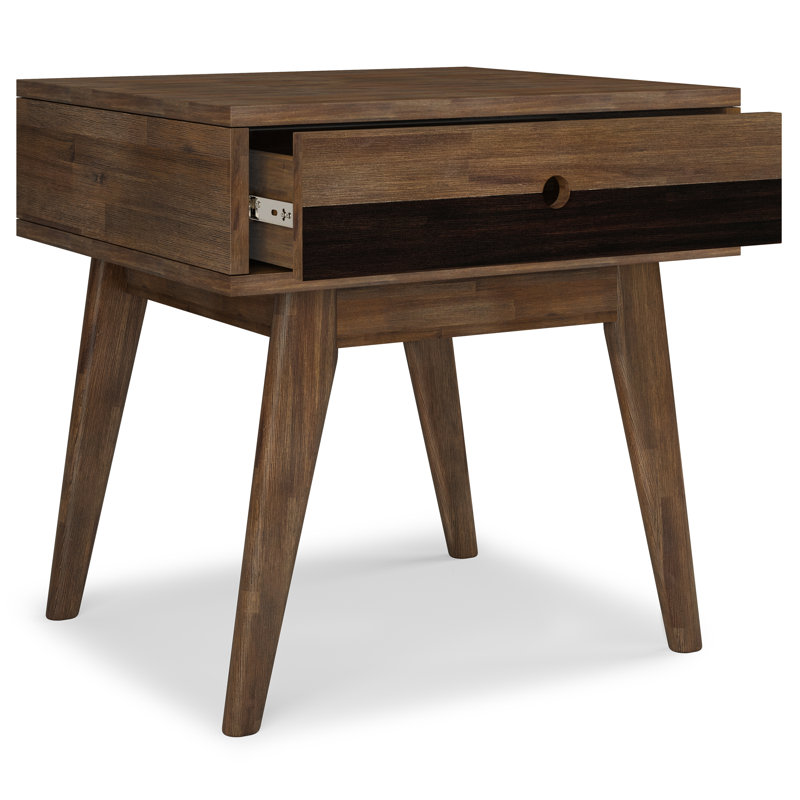 Clarkson Rustic Natural Brown Acacia Wood End Table with Storage