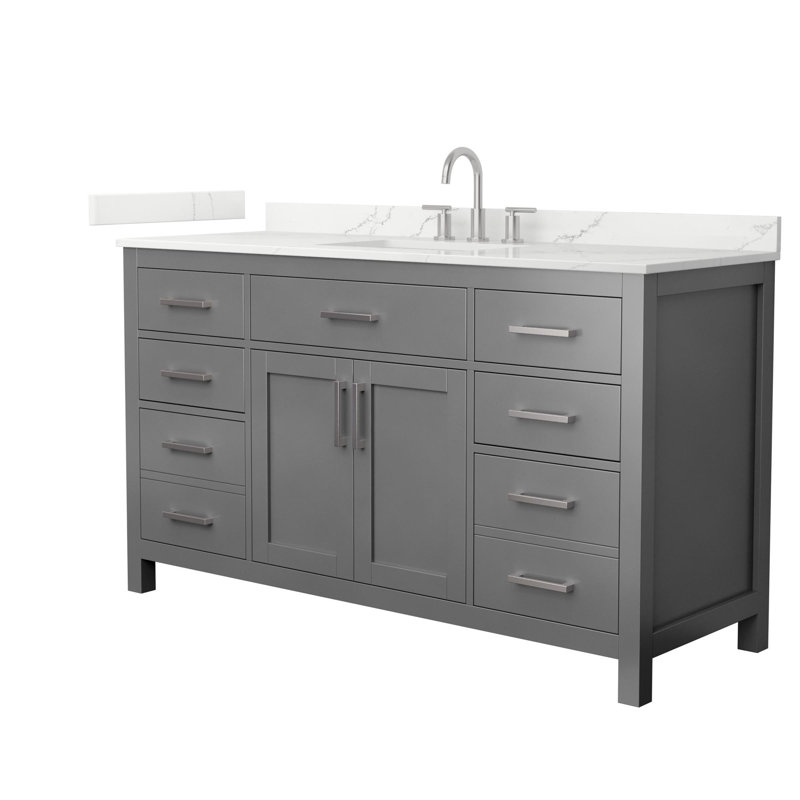 Beckett 60" Freestanding Single Bathroom Vanity with Quartz Top, Giotto Quartz, Brushed Nickel, Dark Gray