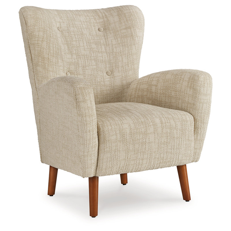 Beige Tufted Wingback Accent Chair with Brown Legs