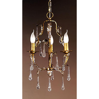 3 - Light Candle Style Empire Chandelier with Crystal Accents