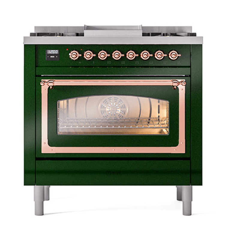 ILVE Nostalgie II Noblesse 36 in Dual Fuel Range, Emerald Green/Copper, Natural Gas