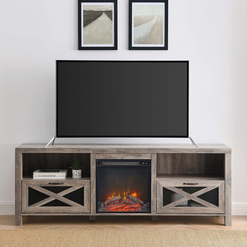 Tansey 70" Electric Fireplace Media Console, Gris délavé