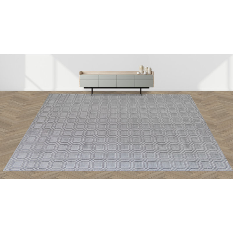 Linen Geometric Area Rug in Silver/Gray, Rectangle 10' x 14'