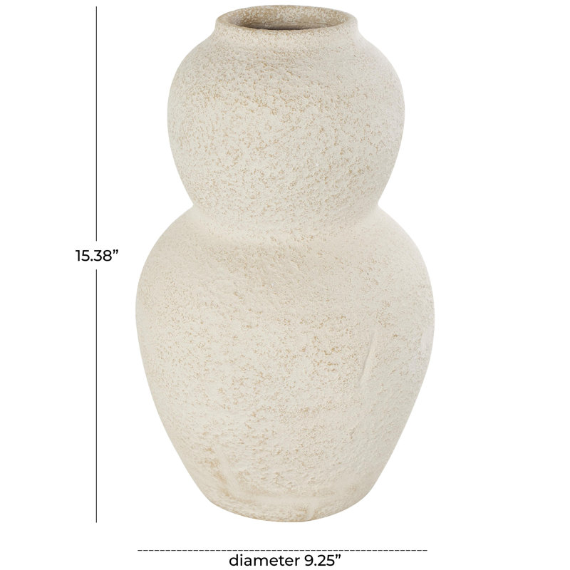 Sandia Ceramic Hourglass Textured Decorative Vase with Brown Distressing, Large