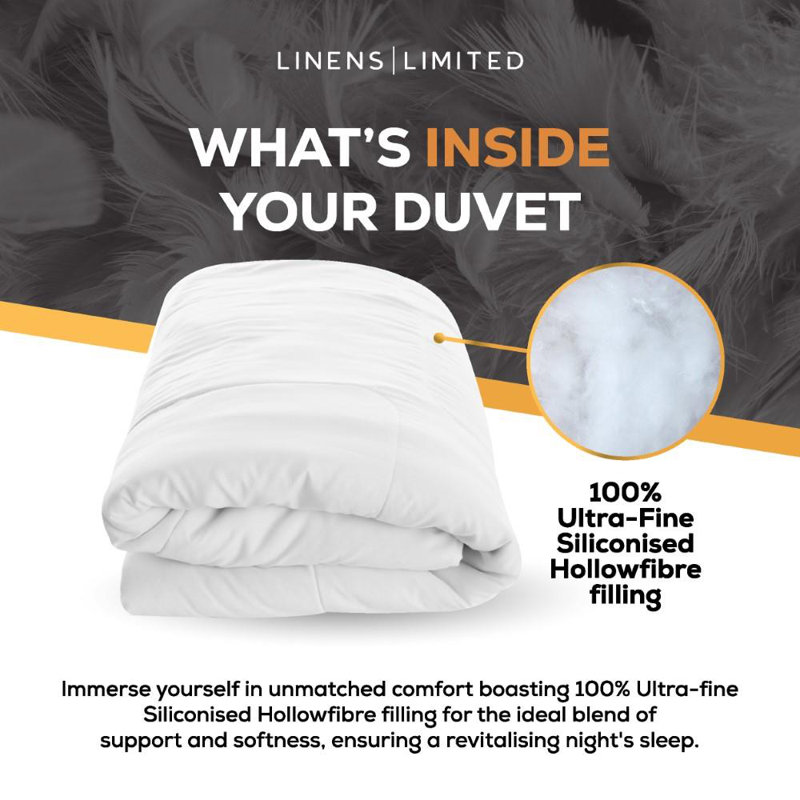 Linens Limited Feels Like Down Duvet, Made in the UK, Luxurious Quilt, Soft and Comfy, Ultra-Fine Siliconised Hollowfibre, Machine Washable (White)