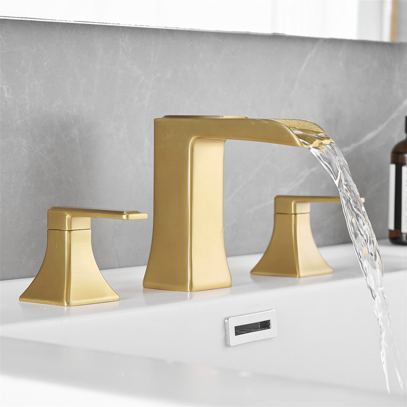 Widespread 2-handle Bathroom Faucet with Drain Assembly, Brushed Gold